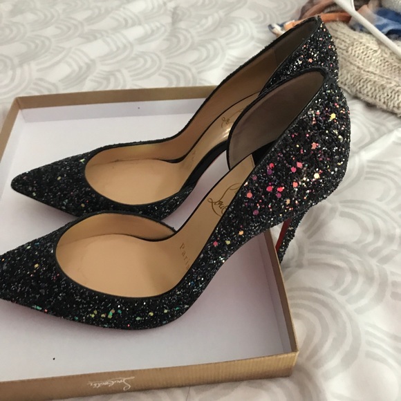 louboutin black glitter shoes